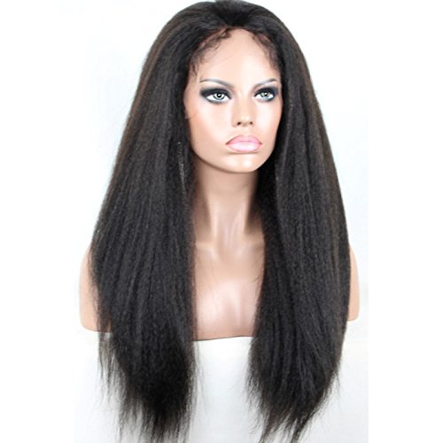 CY Saç Güzellik İtalyan Kaba Yaki Dantel Ön İnsan Saç Peruk Siyah Kadınlar Için 10 ' -26 inç (26 inç, dantel ön peruk)