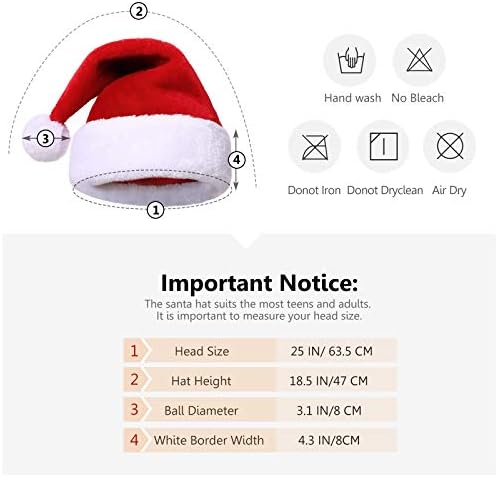 Yetişkin Noel Noel Baba Şapkası, Peluş Noel Baba Şapkası, Kadife Şapkalar, Astarlı ve Kumaş Dökülmeye Karşı Dayanıklı, Büyük