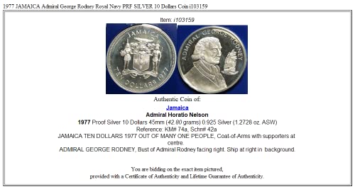 1977 JM 1977 JAMAİKA Amiral George Rodney Kraliyet Donanması PRF 10 Dolar İyi Sertifikasız