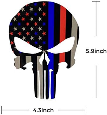 Kafatası Ince Kırmızı Mavi Çizgi Bayrak Çıkartması-Amerikan Bayrağı Yansıtıcı Sticker Arabalar Kamyonlar için-Destek Polis Itfaiyeci