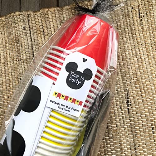 Mickey Mouse Inspired Ice Cream Party 12 Ons Bardak, Plastik Kaşık ve Fare Kulağı Kara Tahta Etiketleri ile Set 16 Her Biri Kırmızı,