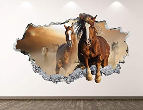 Batı Dağ Atlar Duvar Çıkartması Sanat Dekor 3D Smashed Çiftlik Hayvan Sticker Poster Çocuk Odası Duvar Özel Hediye BL300 (70