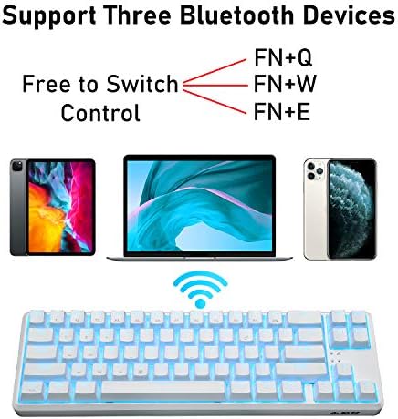 Kablosuz %60 Mekanik Oyun Klavyesi, Ultra Kompakt Mavi Arkadan Aydınlatmalı Klavye Bluetooth 4.0 Tepy C Kablolu/Kablosuz Mavi