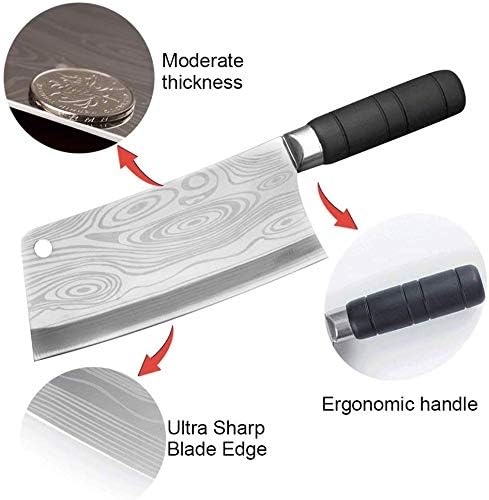 7 İnç Et Cleaver Şef Bıçağı Doğrama Bıçağı Paslanmaz Çelik kasap bıçağı Lazer Desen El Yapımı Dövme Paslanmaz Çelik, Kaymaz Ergonomik
