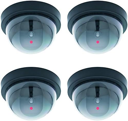 (4 Parça) Sahte Kukla Güvenlik CCTV Dome Kamera Kapalı ve Açık Kullanım için Yanıp Sönen Hareket Duyarlı Kırmızı LED ışık ile