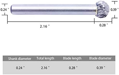 Tungsten Karbür Çapak Yuvarlak Küre Şekli Çift Kesim Döner Çapak Dosya(0.39Kesici Dia, 0.35Kesici Uzunluğu) ile 0.24 (6mm) Shank
