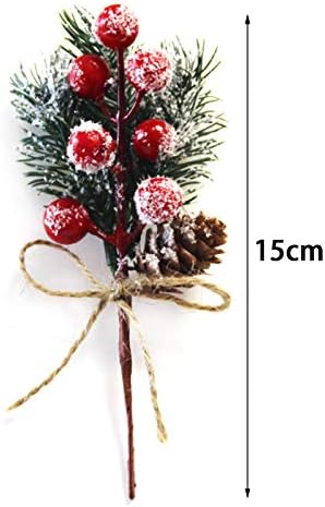 HYLOOD 20 Paketi Noel Yapay Çam Alır, 5.9 İnç Sahte Karlı Çam Kozalakları Holly Kök Sicim Yay ile Simülasyon Kırmızı Meyveleri