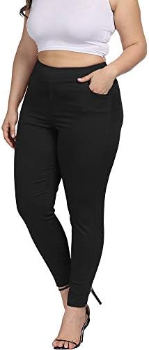 ALLEGRACE Kadın Artı Boyutu sıska pantolon Streç Slim Fit Pull-on Yüksek Bel Pantolon ile Cepler