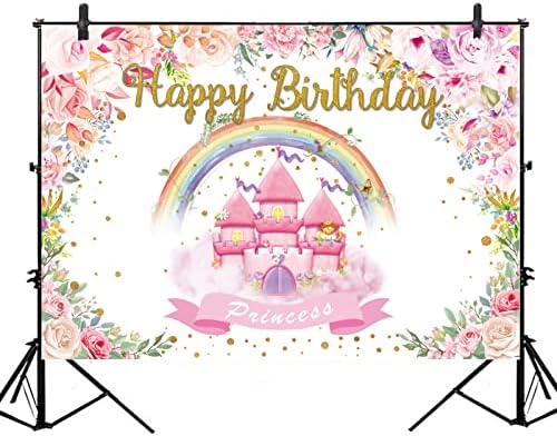 Prenses Kale Zemin Prenses Doğum Günü Zemin Kız için Pembe Gökkuşağı Doğum Günü Partisi Zemin Kale Prenses Büyülü Mutlu Doğum