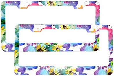 2 Paket Plaka Çerçevesi - Suluboya Kır Çiçeği Yaprakları Araba Etiketi Kapağı, Ön/Arka için 2 Delikli İnce Alüminyum Tutucu