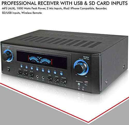 USB ve SD Kart Girişli Profesyonel Ev Stereo Alıcısı, MP3 (AUX), 1000 Watt, 2 Mikrofon Girişi, Kaydedici, Kablosuz Uzaktan Kumanda,