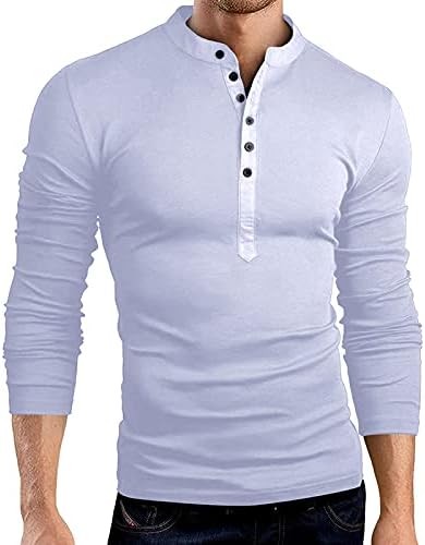 HONGJ Mens için Tops, 2021 Güz erkek Düğme Henley Ön Placket Uzun Kollu Slim-fit Casual T-Shirt Temel Tee Gömlek