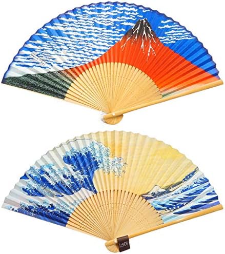 Katlanır Fan Çift Taraflı Tasarım Kyoto, Japonya'da üretilmiştir. Erkekler için El Fanları. Japon El Fanı. Kırmızı-Mt.Fuji &