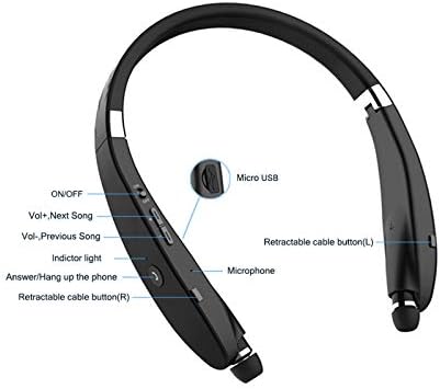 Katlanabilir Bluetooth Kulaklık, Spor ve Egzersiz için Beartwo Hafif Geri Çekilebilir Bluetooth Kulaklıklar, Gürültü Önleyici