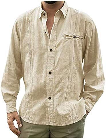 HONGJ Casual Gömlek Mens için, Güz Pamuk Keten Uzun Kollu Düğme Aşağı Yaka Yaka Gömlek Moda Gevşek Plaj Tops