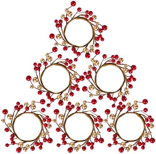 DearHouse 6 Adet Noel Adak Mumluk Yüzük ile Kırmızı Altın Berry Mumluk, dekoratif Cam Tealight Mumluk Ev, Düğün, oturma Odası