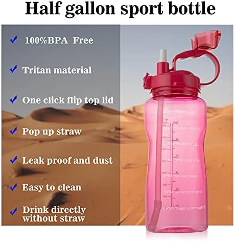 QAZW Su Şişesi 67 oz ile Saman, motivasyon Zaman İşaretleyici / Saman Fırça, sızdırmaz Tritran BPA Ücretsiz Hızlı Akış su sürahisi