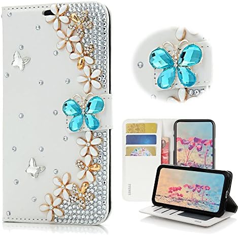 STENES LG G5 Case-Stylish-3D El Yapımı Bling Kristal Kelebek Çiçekler Çiçek Cüzdan Kredi Kartı Yuvaları Fold Standı Deri Kapak