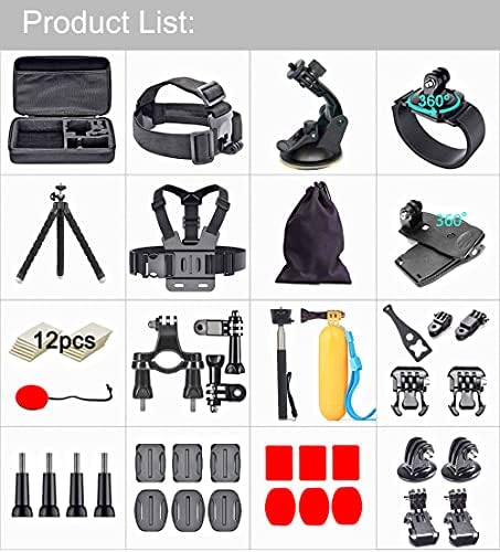 Siyah Pro Kamera Aksesuarları Kiti ile Uyumlu GoPro Hero 10 9 8 7, GoPro Max, GoPro Fusion, Insta360, DJI Osmo Eylem, AKASO,