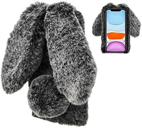 Tavşan samsung kılıfı Galaxy A22 4G, LCHDA Sevimli 3D Tavşan Kulakları Yumuşak Kürklü Kıl Yumağı Bulanık Sıcak Kış Faux Kürk