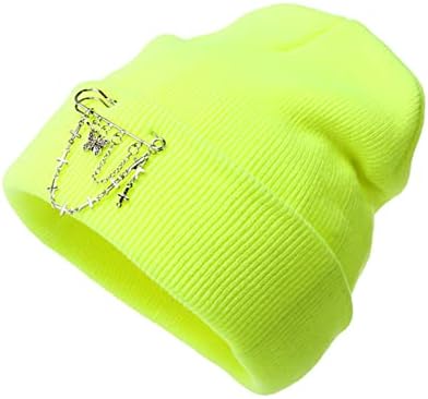 Yün Kasketleri Kış Şapka için Kadın Erkek Örgü Hımbıl Çift Sıcak Kafatası Bere Kayak Paten Şeker Renk Örgü Şapka ile Zincir