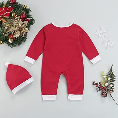 Comeonze Yenidoğan Erkek Bebek Kız Noel Romper Uzun Kollu Footie Tulum Noel Kıyafetler Giysileri ile Santa Şapka