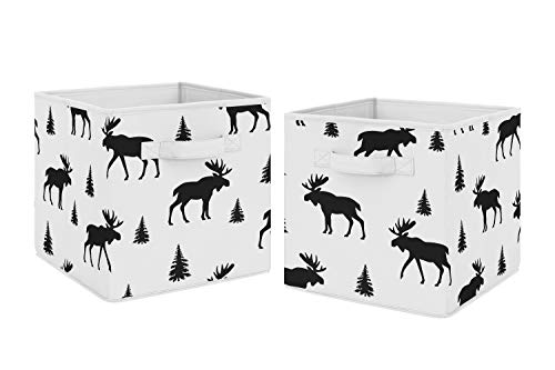 Tatlı Jojo Tasarımlar Siyah ve Beyaz Woodland Moose Organizatör Depolama Kovaları için Rustik Yama Koleksiyonu-2 Set