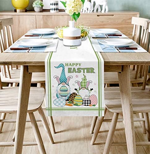 BINGIGO Çiftlik Evi Mutfak yemek masası Koşucu Dresser Atkılar 13x70 inç Mutlu Paskalya Gnome Tavşan Kulakları ile Renkli Yumurta