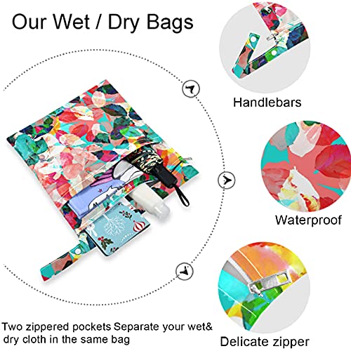 visesunny 2 Adet ıslak çanta Fermuarlı cepler ile Renkli Yeşillik Yıkanabilir Kullanımlık Ferah Seyahat için,plaj,havuz, kreş,