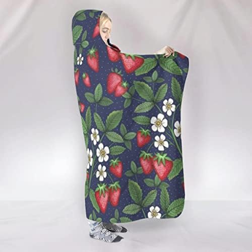 Clubdeer Çilek Çiçek Kapşonlu Battaniye Giyilebilir Boy Sıcak Battaniye Seyahat Hediyeler için Çocuklar ve Yetişkinler için Renkli