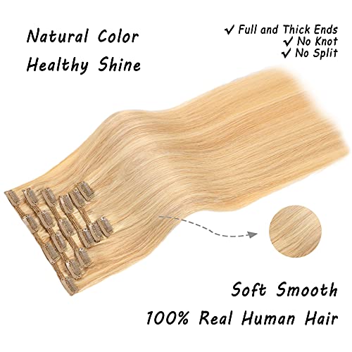 Saç Uzantıları Klip 14 İnç Gerçek Saç Uzantıları Remy İnsan Saç Uzantıları Çilek Sarışın Mix Bleach ile Sarışın 120 gram 7 adet