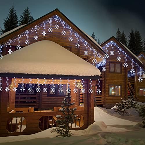 Noel Kar tanesi Icicle ışıklar 7 Ft. 7 Damla ve 70 Ramdom pırıltılı LED ile, LED asılı kar tanesi perde dize ışıkları Noel kapalı