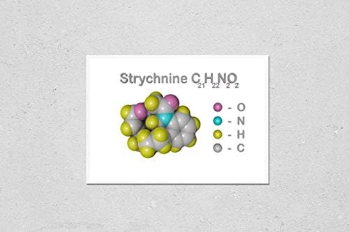 Son derece toksik, renksiz, acı, kristalin bir bitki alkaloidi olan strikninin yapısal kimyasal formülünün ve moleküler modelinin