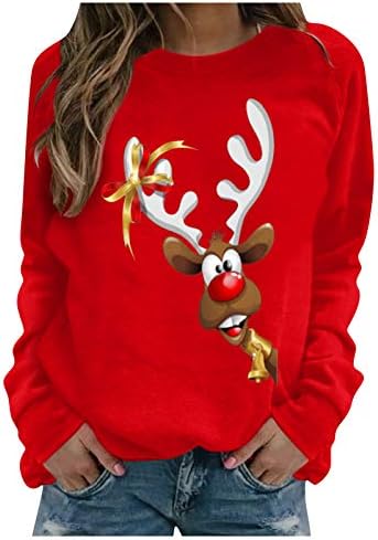 AODONG Noel Gömlek Kadınlar ıçin, Bayan Moda Crewneck Noel Moose Uzun Kollu Kazak Tunik Tişörtü Tops
