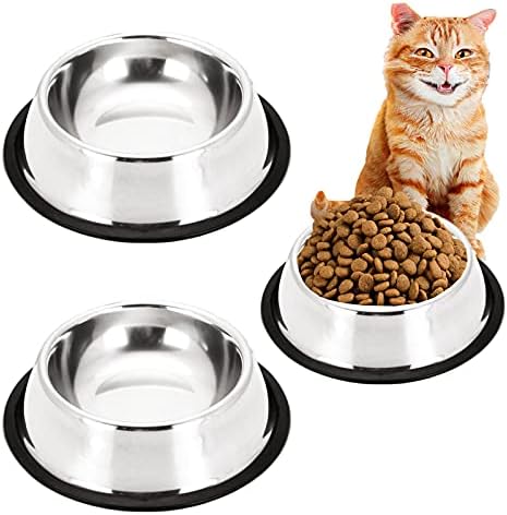 3 Paket Paslanmaz Çelik Pet Kedi Kase, 8 oz Gıda ve Su Kedi Yemekleri Kaymaz Istiflenebilir Pet Kase için Kedi, Yavru, Köpek,