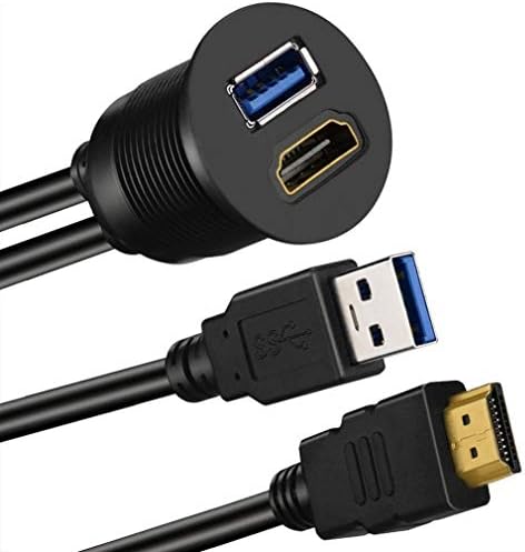 Konnektörler USB 3.0 ve HDMI Uyumlu AUX Uzatma Dash Paneli Su Geçirmez Araba Gömme Montaj Kablosu Araba Tekne ve Motosiklet için-3ft