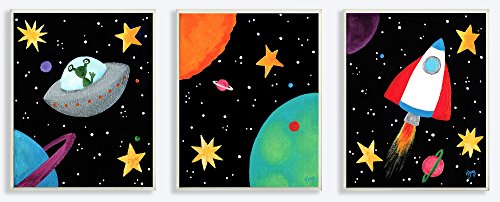 Stupell Outerspace Adventures 3-Pc tarafından Çocuk Odası. Dikdörtgen Duvar Plak Seti, 11 x 0.5 x 15, Gururla ABD'de Üretilmiştir