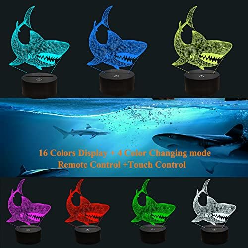 Köpekbalığı Hediyeler, Köpekbalığı Fan 3D Gece Lambası 16 Renk Değiştirme Gece Lambası Uzaktan Kumanda ile Çocuklar için, 3D