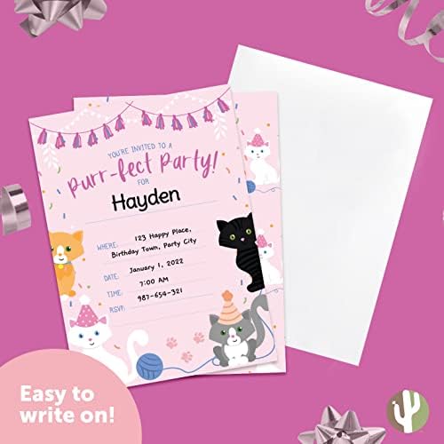 Kedi Yavru Kitty Mutlu Doğum Günü Davetiyeleri Davetiye Kartları (10 Sayısı) Zarflar İle Erkek Kız Çocuk Parti (10ct)
