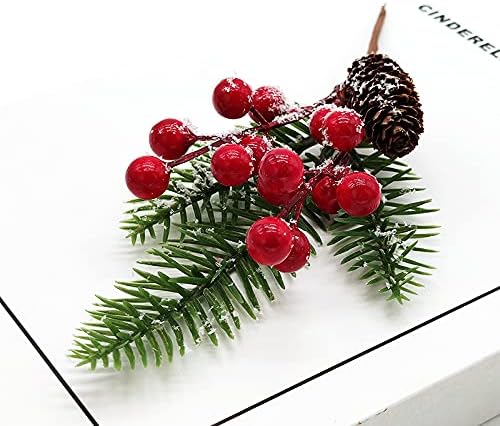 Noel Yapay çam Kozalakları Şube Zanaat Çelenk Pick & Kış Tatil Çiçek Alır Holly Kök 10 Adet Noel Kırmızı Berry Kaynaklanıyor
