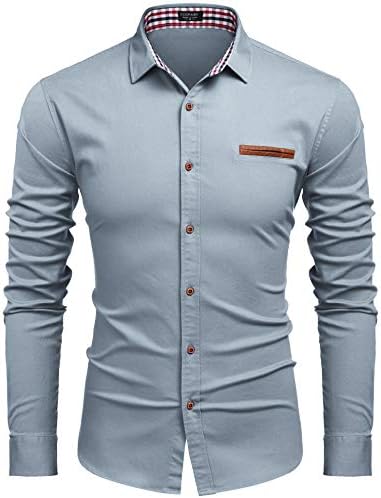 COOFANDY erkek Casual Elbise Gömlek Düğme Aşağı Gömlek Uzun Kollu Denim İş Gömlek