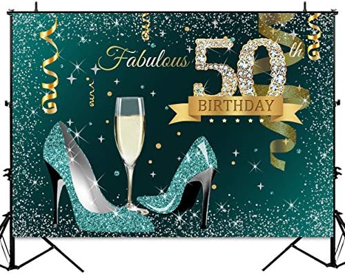 Sensfun Teal Altın Mutlu 50th Doğum Günü Zemin Glitter Gümüş Nokta Yüksek Topuklu şampanya kadehi Fotoğraf Arka Plan Kadınlar