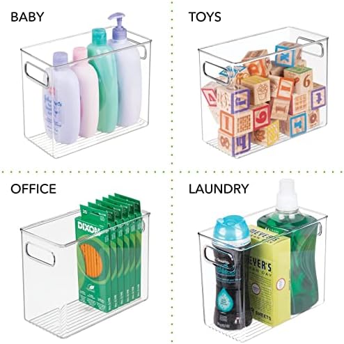 mDesign İnce Plastik Saklama Kabı Kulplu Çöp Kutusu-Tuvalet Malzemeleri, Makyaj Malzemeleri, Şampuan, Saç Kremi, Yüz Temizleyicileri,