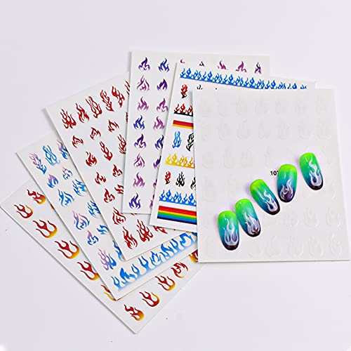 A-M 6 Levhalar Alev Nail Art Sticker 3D Renk Alev Kendinden Yapışkanlı Tırnak Çıkartması Nail Art Malzemeleri Kadınlar ıçin Akrilik