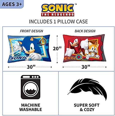 Franco Çocuk Yatağı Süper Yumuşak Mikrofiber Geri Dönüşümlü Yastık Kılıfı, 20 inç x 30 inç, Sonic The Hedgehog