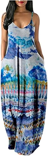 TİMİFİS Artı Boyutu Elbiseler Kadınlar için Seksi Kolsuz Maxi Elbiseler Moda Batik Uzun Güneş Elbise Rahat Plaj Elbise