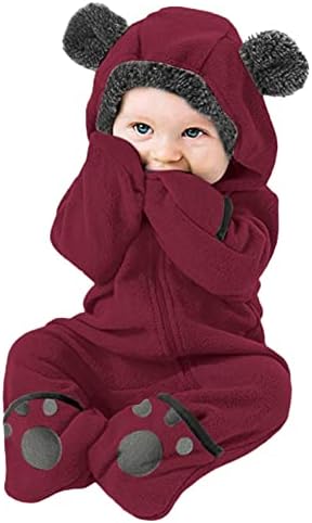 Polar Bebek Tulumlar-Bebek Erkek Bebek Kız Pijama Çocuk Karikatür Kulaklar Kapşonlu Romper Tulum Giyim Toddler Ceket