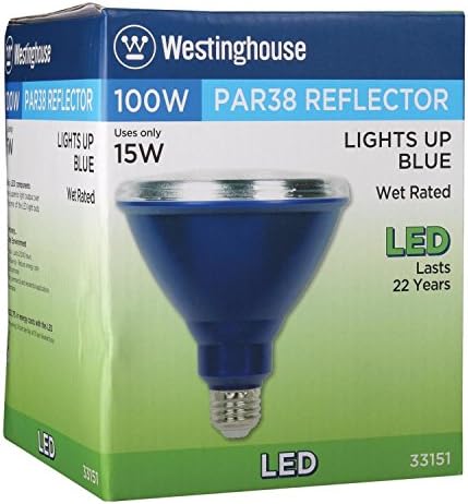 Westinghouse Aydınlatma 3315100 100-Watt Eşdeğer PAR38 Sel Mavi Açık Hava Koşullarına Dayanıklı LED Ampul Orta Tabanlı, 1 Sayım