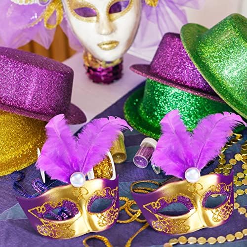 24 Parça ile Mini Maske Tüy Mardi Gras Mini Maskeleri Masquerade Parti Süslemeleri için Masa Dekorasyon Cupcake Topper