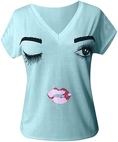 Dosoop kadınlar Casual Kısa Kollu Seksi Güzellik Baskılı derin V yaka bluz Artı Boyutu gevşek T-Shirt Tops